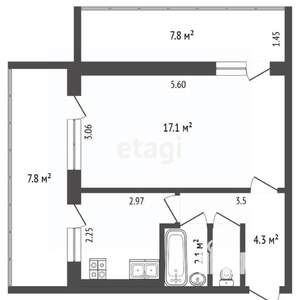 1-к квартира, вторичка, 30м2, 3/5 этаж