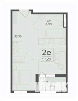 2-к квартира, строящийся дом, 51м2, 6/15 этаж