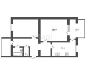 2-к квартира, вторичка, 60м2, 1/9 этаж