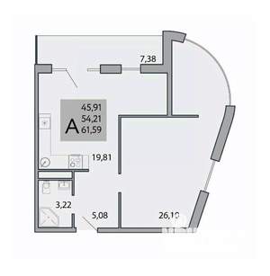 1-к квартира, вторичка, 62м2, 8/9 этаж