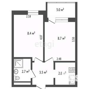 1-к квартира, вторичка, 30м2, 4/9 этаж