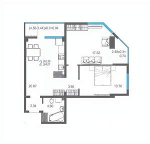 2-к квартира, строящийся дом, 64м2, 13/17 этаж