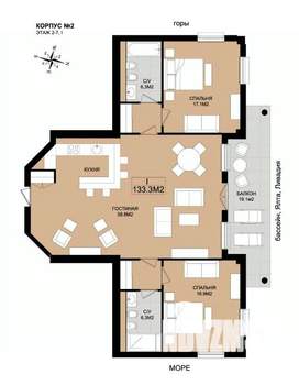 3-к квартира, вторичка, 1333м2, 2/8 этаж