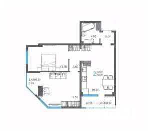 2-к квартира, вторичка, 64м2, 12/17 этаж