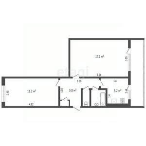 2-к квартира, вторичка, 53м2, 2/5 этаж