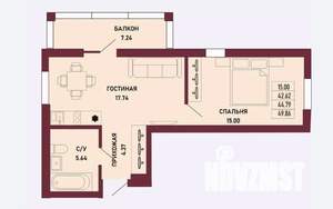 1-к квартира, вторичка, 45м2, 6/16 этаж