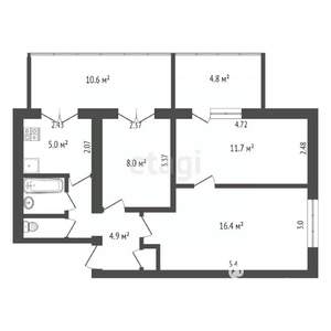 3-к квартира, вторичка, 70м2, 3/4 этаж