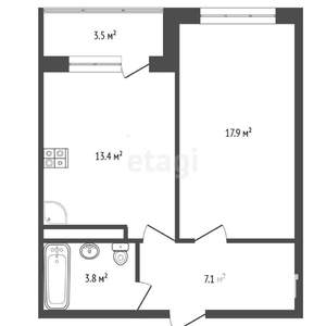 1-к квартира, вторичка, 46м2, 8/8 этаж