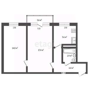 2-к квартира, вторичка, 46м2, 4/5 этаж