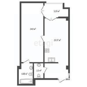 1-к квартира, вторичка, 62м2, 3/8 этаж