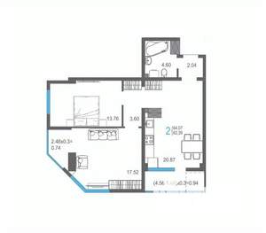 2-к квартира, вторичка, 64м2, 13/17 этаж