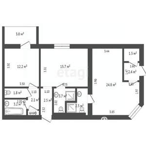 3-к квартира, вторичка, 68м2, 1/12 этаж