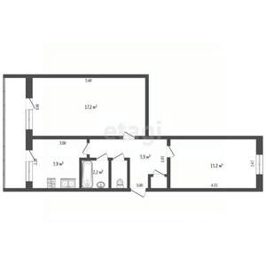 2-к квартира, вторичка, 55м2, 3/5 этаж