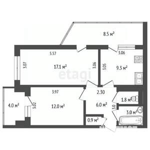 2-к квартира, вторичка, 64м2, 7/9 этаж