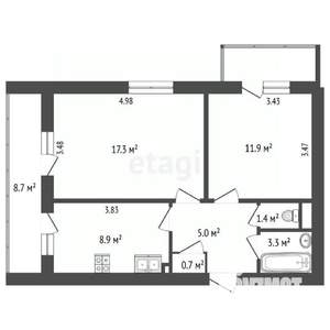 2-к квартира, вторичка, 49м2, 8/12 этаж