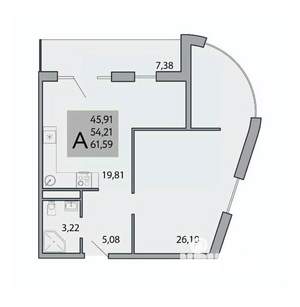 1-к квартира, вторичка, 62м2, 4/9 этаж
