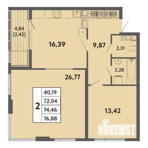 2-к квартира, вторичка, 74м2, 5/20 этаж