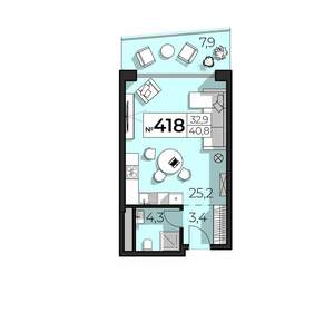 1-к квартира, вторичка, 41м2, 4/6 этаж