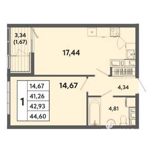1-к квартира, вторичка, 43м2, 3/20 этаж