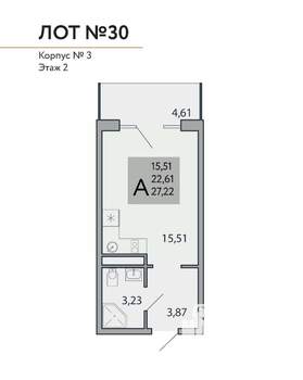 1-к квартира, вторичка, 27м2, 2/3 этаж