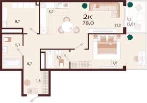 2-к квартира, вторичка, 78м2, 4/9 этаж