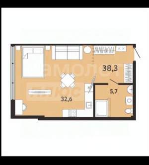 Студия квартира, вторичка, 38м2, 5/8 этаж