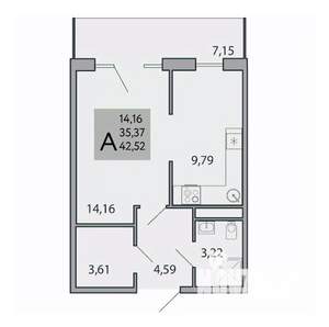 1-к квартира, вторичка, 43м2, 2/3 этаж