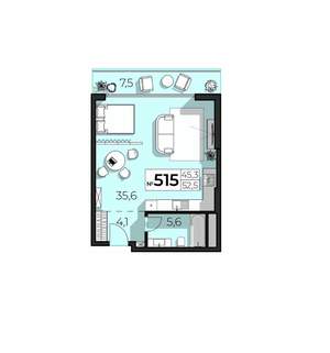 Студия квартира, вторичка, 53м2, 5/6 этаж