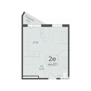 2-к квартира, вторичка, 45м2, 6/15 этаж