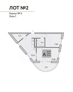 2-к квартира, строящийся дом, 60м2, 2/9 этаж