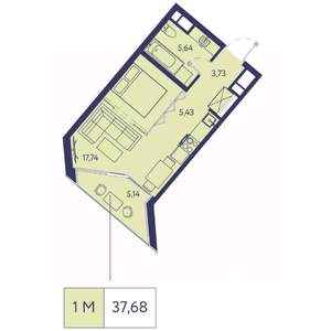 1-к квартира, вторичка, 38м2, 4/23 этаж