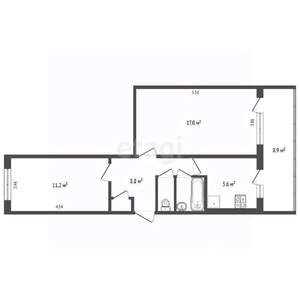 2-к квартира, вторичка, 50м2, 1/5 этаж