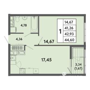 1-к квартира, вторичка, 43м2, 5/20 этаж