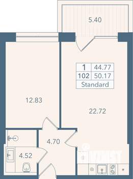 1-к квартира, строящийся дом, 50м2, 4/8 этаж