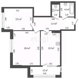 2-к квартира, вторичка, 65м2, 12/12 этаж
