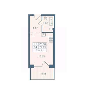 Студия квартира, вторичка, 29м2, 3/8 этаж