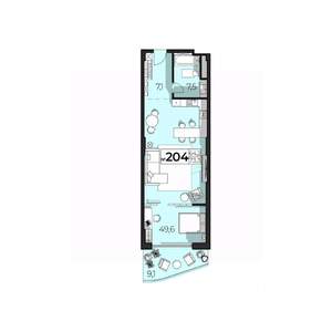 1-к квартира, вторичка, 73м2, 2/6 этаж