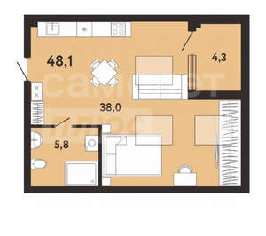 1-к квартира, вторичка, 48м2, 8/8 этаж