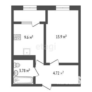 1-к квартира, сданный дом, 38м2, 8/9 этаж