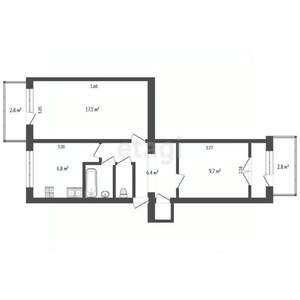 2-к квартира, вторичка, 46м2, 1/5 этаж