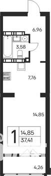 1-к квартира, вторичка, 37м2, 13/19 этаж