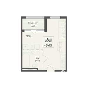 2-к квартира, вторичка, 43м2, 3/15 этаж