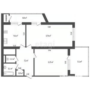 2-к квартира, вторичка, 58м2, 5/9 этаж