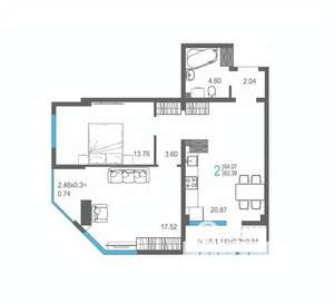 2-к квартира, строящийся дом, 64м2, 12/17 этаж
