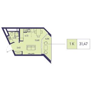 Студия квартира, строящийся дом, 31м2, 12/20 этаж