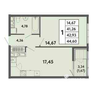 1-к квартира, вторичка, 43м2, 2/20 этаж