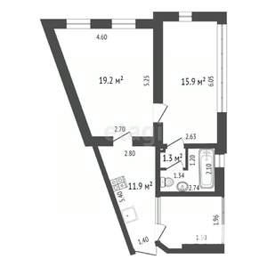 2-к квартира, вторичка, 53м2, 2/2 этаж