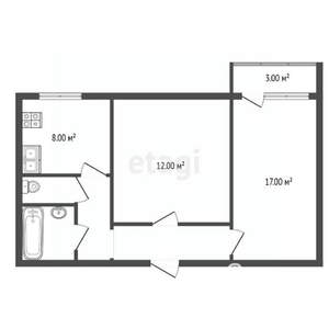 2-к квартира, вторичка, 58м2, 1/12 этаж