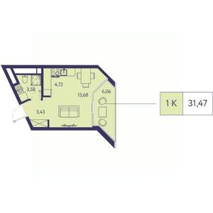 1-к квартира, строящийся дом, 31м2, 13/20 этаж