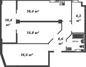 3-к квартира, вторичка, 77м2, 7/12 этаж